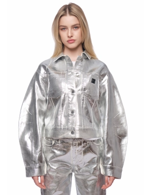 Укороченная куртка в цвете металлик на пуговицах с отложным воротником Armani Exchange Укороченная куртка в цвете металлик на пуговицах с отложным воротником Armani Exchange