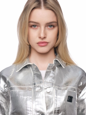 Укороченная куртка в цвете металлик на пуговицах с отложным воротником Armani Exchange Укороченная куртка в цвете металлик на пуговицах с отложным воротником Armani Exchange