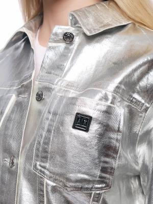 Укороченная куртка в цвете металлик на пуговицах с отложным воротником Armani Exchange Укороченная куртка в цвете металлик на пуговицах с отложным воротником Armani Exchange