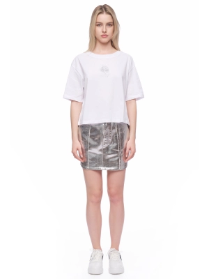 Футболка кроп в белом цвете свободного кроя с логотипом Armani Exchange Футболка кроп в белом цвете свободного кроя с логотипом Armani Exchange