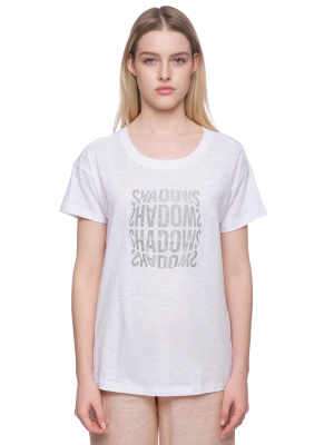 Футболка в белом цвете свободного кроя с принтом на груди Armani Exchange
