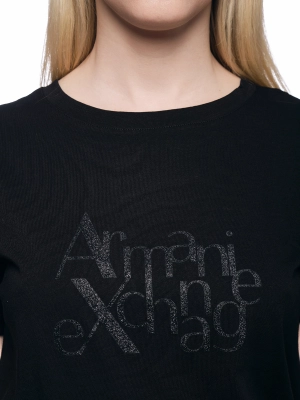 Футболка приталенного кроя в черном цвете с логотипом на груди Armani Exchange