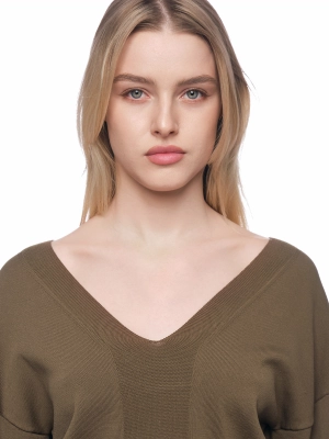 Пуловер в цвете хаки с V-образным вырезом и широкой резинкой на поясе Armani Exchange