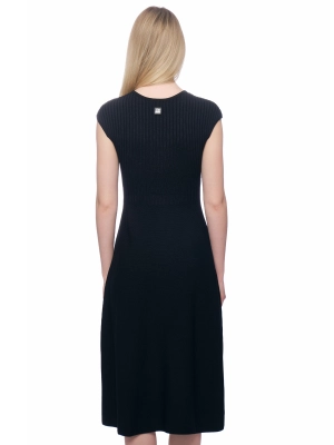 Платье длины миди в черном цвете приталенного кроя A-силуэта с коротким рукавом Armani Exchange