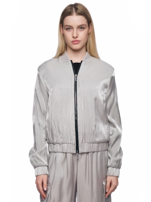 Куртка бомбер в сером цвете с контрастной молнией и резинкой на поясе Armani Exchange