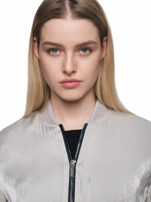 Куртка бомбер в сером цвете с контрастной молнией и резинкой на поясе Armani Exchange