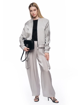 Куртка бомбер в сером цвете с контрастной молнией и резинкой на поясе Armani Exchange