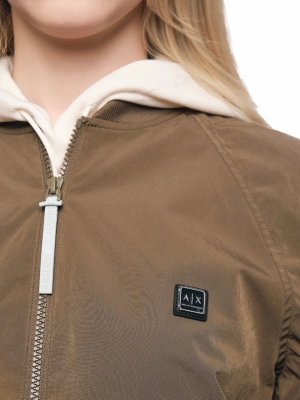 Куртка свободного кроя в цвете хаки с резинкой на поясе и резинкой на горловине Armani Exchang