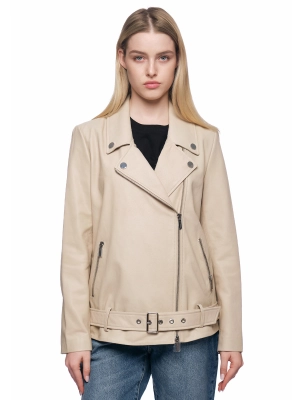 Кожаная куртка в молочном цвете с молнией сбоку и отложным воротником Armani Exchange