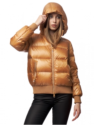 Пуховик с натуральным наполнителем в рыжем цвете с капюшоном из коллекции Icon Armani Exchange