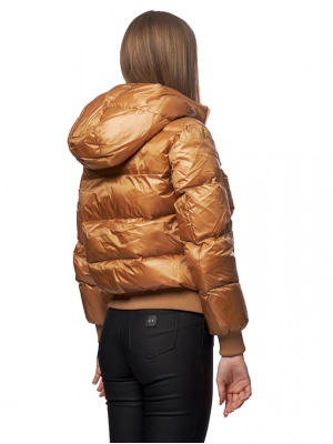 Пуховик с натуральным наполнителем в рыжем цвете с капюшоном из коллекции Icon Armani Exchange