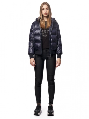 Пуховик с натуральным наполнителем в темно-синем цвете с капюшоном из коллекции Icon Armani Exchange