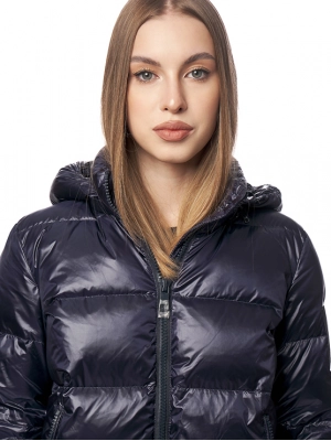 Пуховик с натуральным наполнителем в темно-синем цвете с капюшоном из коллекции Icon Armani Exchange