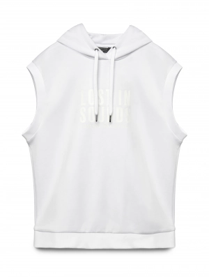 Худи в белом цвете с кротким рукавом с капюшоном и принтом на груди Armani Exchange