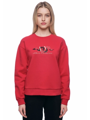 Свитшот в красном цвете с круглым вырезом и логотипом бренда на груди Armani Exchange
