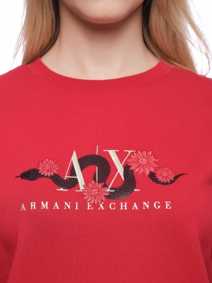 Свитшот в красном цвете с круглым вырезом и логотипом бренда на груди Armani Exchange