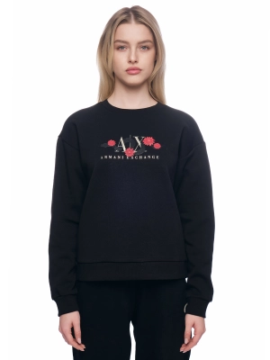Свитшот в черном цвете с круглым вырезом и логотипом бренда на груди Armani Exchange