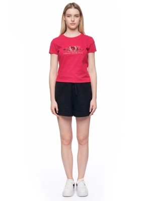 Футболка с круглым вырезом в красном цвете приталенного  кроя с логотипом Armani Exchange