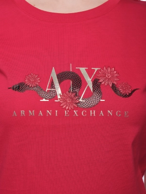 Футболка с круглым вырезом в красном цвете приталенного  кроя с логотипом Armani Exchange