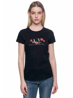 Футболка с круглым вырезом в черном цвете приталенного  кроя с логотипом Armani Exchange