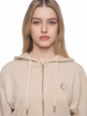 Толстовка в молочном цвете на молнии с капюшоном и логотипом бренда Armani Exchange