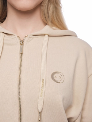 Толстовка в молочном цвете на молнии с капюшоном и логотипом бренда Armani Exchange