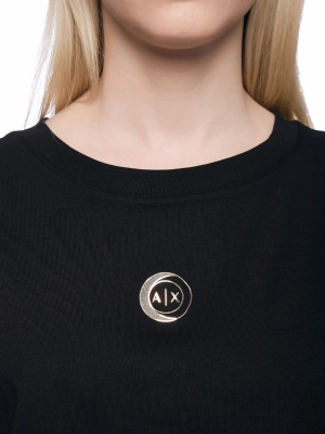 Футболка с круглым вырезом в черном цвете свободного кроя с логотипом Armani Exchange