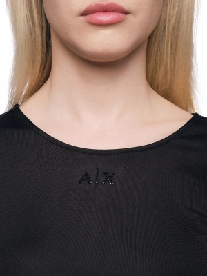 Платье в черном цвете с длинным рукавом и скошенным подолом Armani Exchange