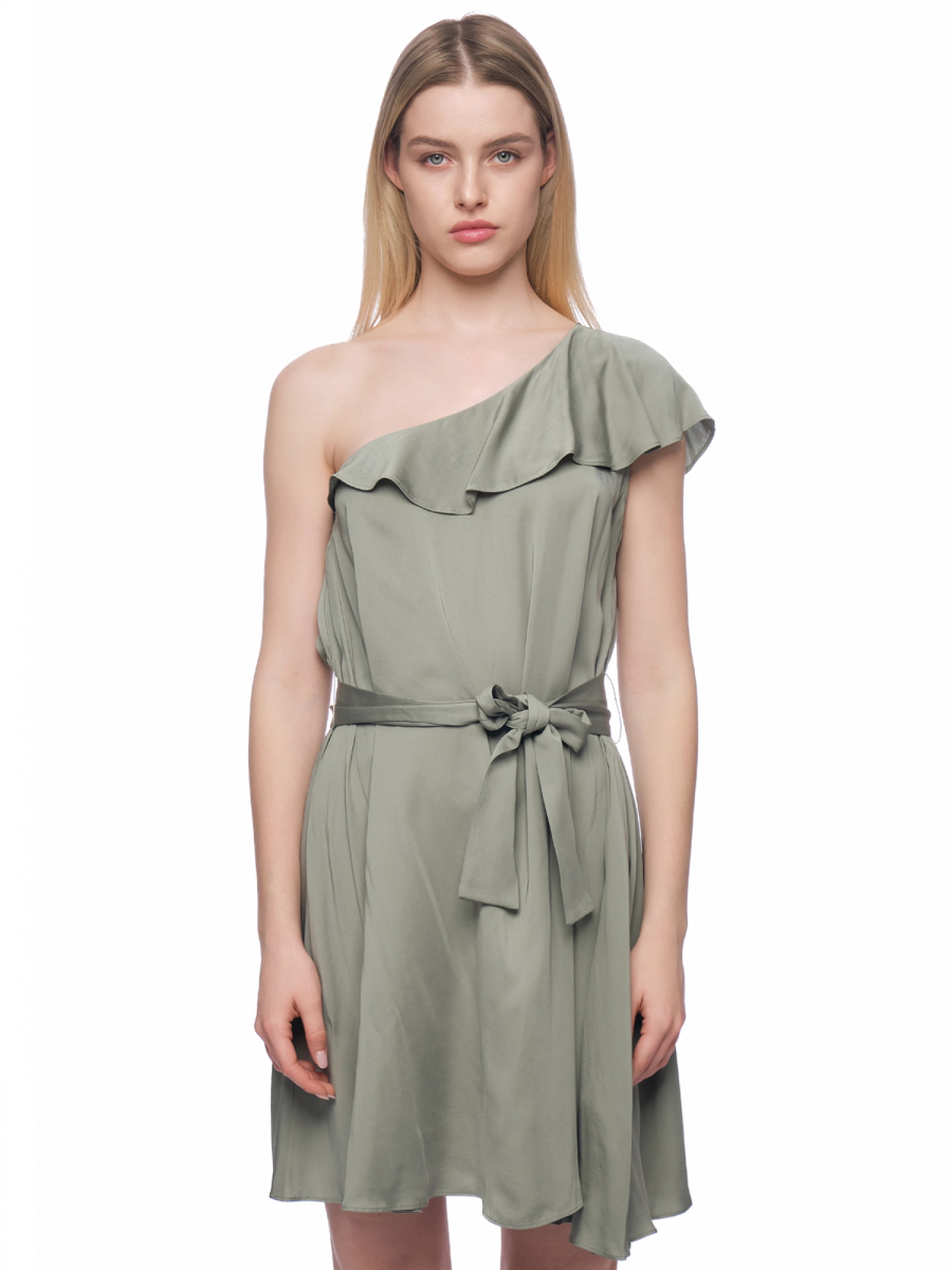 Платье длины мини в цвете хаки на одно плече с резинкой на талии Armani Exchange