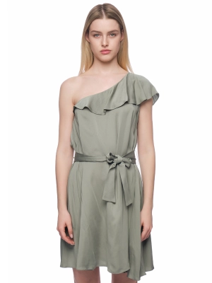 Платье длины мини в цвете хаки на одно плече с резинкой на талии Armani Exchange