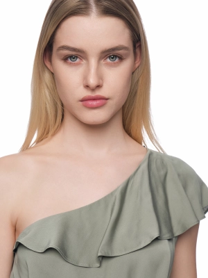 Платье длины мини в цвете хаки на одно плече с резинкой на талии Armani Exchange