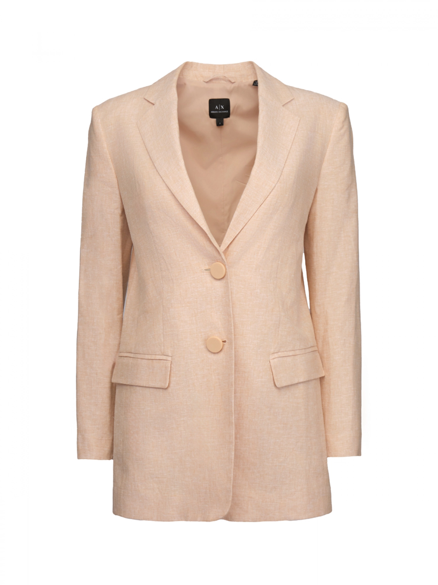 Жакет в бежевом цвете прямого кроя на двух пуговицах с лого бренда Armani Exchange