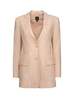 Жакет в бежевом цвете прямого кроя на двух пуговицах с лого бренда Armani Exchange