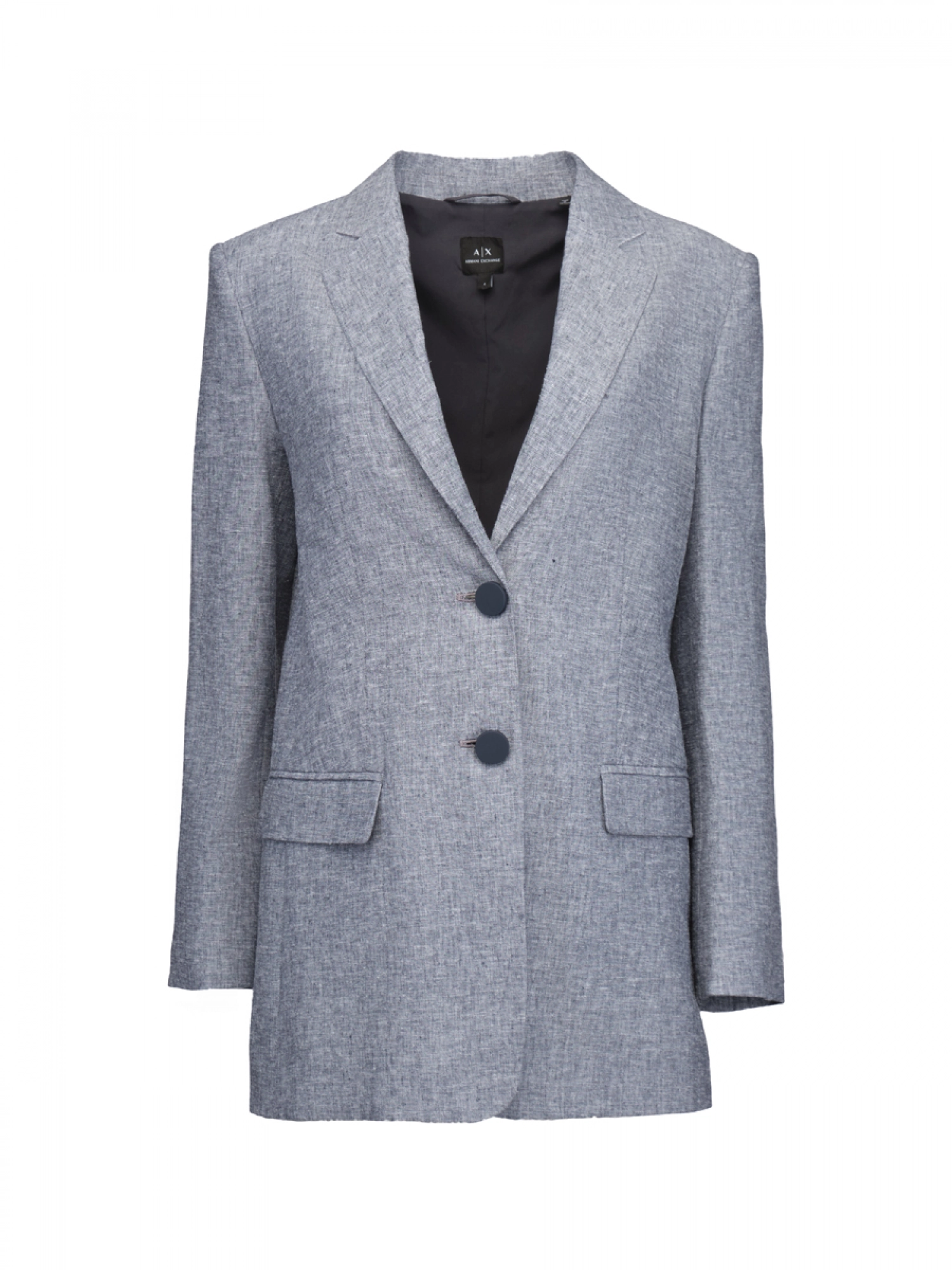 Жакет в сером цвете прямого кроя на двух пуговицах с лого бренда Armani Exchange