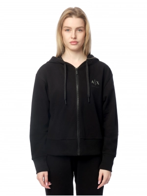 Толстовка в черном цвете прямого кроя на молнии с капюшоном и логотипом Armani Exchange