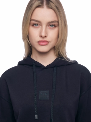 Худи в темно-синем цвете с каюшоном на кулиске и лого бренда на груди Armani Exchange