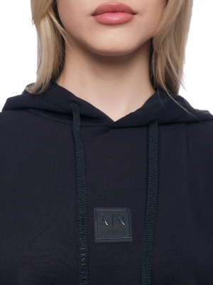 Худи в темно-синем цвете с каюшоном на кулиске и лого бренда на груди Armani Exchange