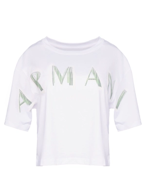 Футболка кроп в белом цвете свободного кроя с логотипом на груди Armani Exchange