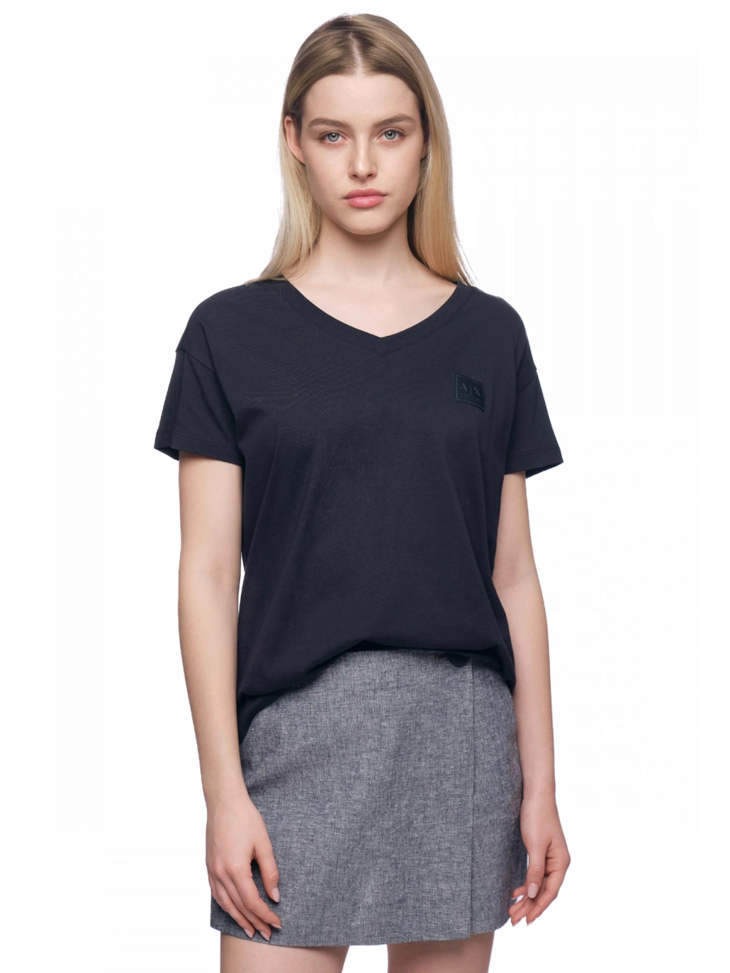 Футболка с круглым вырезом в темно-синем цвете прямого кроя с логотипом Armani Exchange