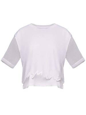 Футболка кроп в белом цвете свободного кроя с логотипом Armani Exchange