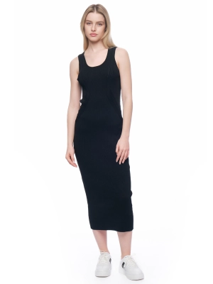 Платье длины миди в черном цвете на широких лямках Armani Exchange