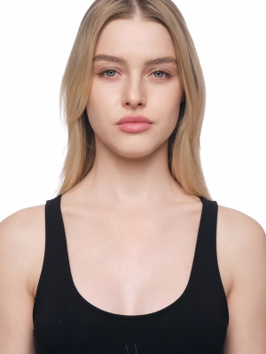 Платье в черном цвете длины миди приталенного кроя на широких лямках Armani Exchange