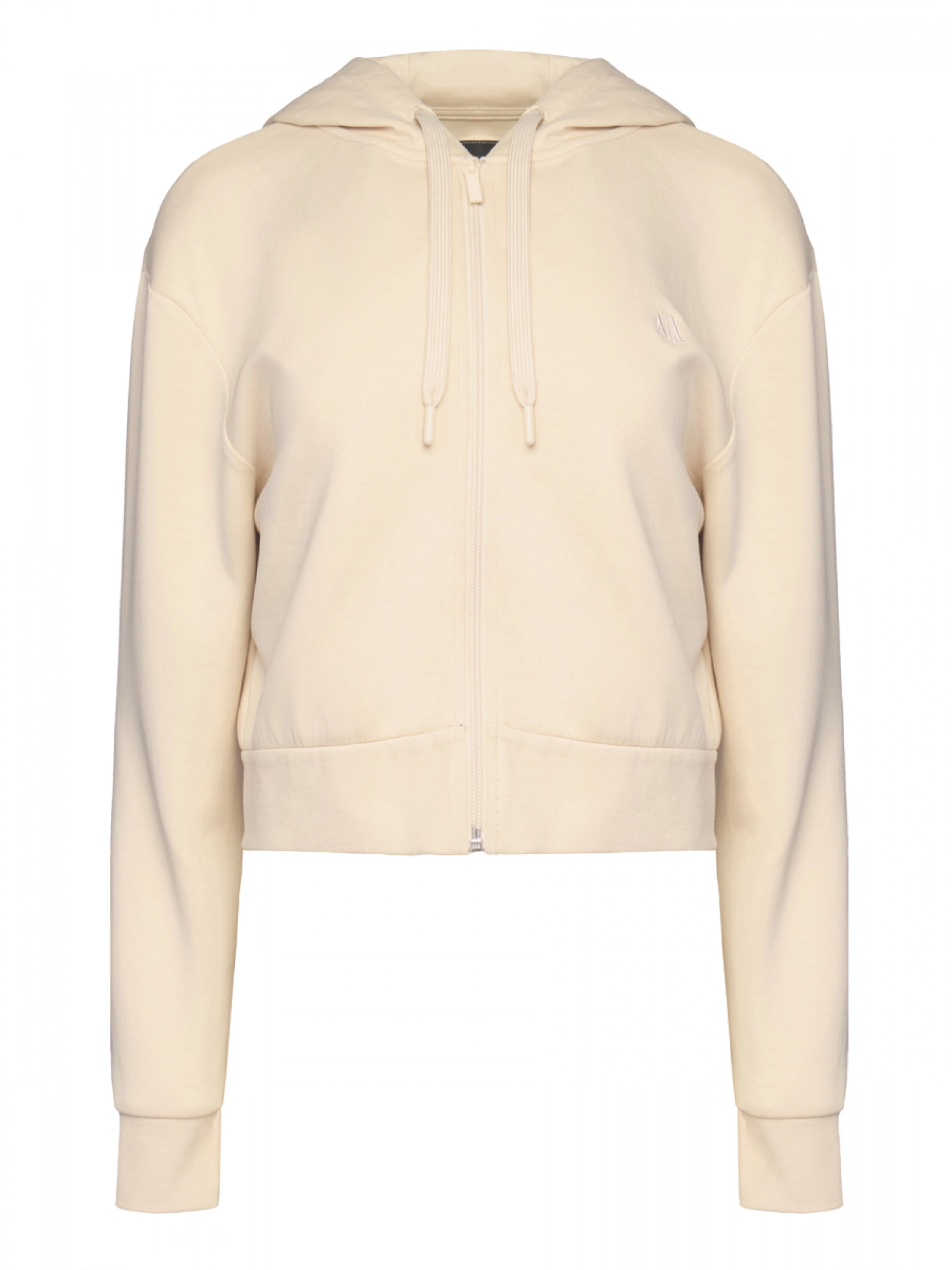 Толстовка в бежевом цвете на молнии с капюшоном и логотипом бренда Armani Exchange