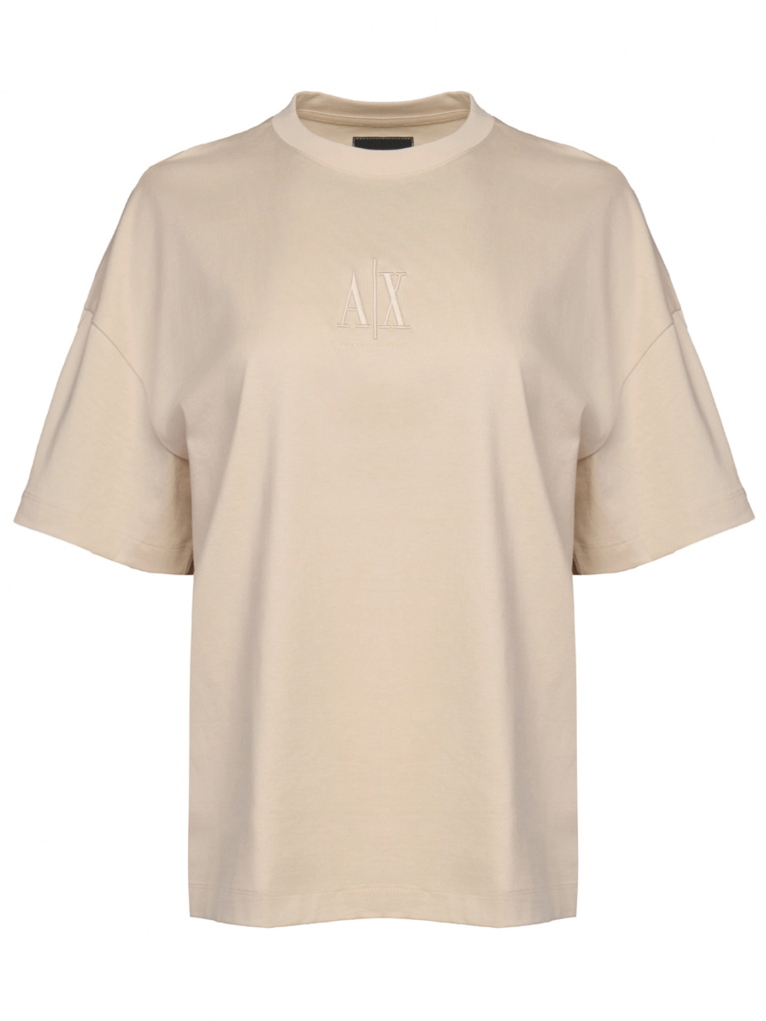 Футболка с круглым вырезом в бежевом цвете свободного кроя с логотипом Armani Exchange