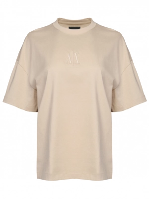 Футболка с круглым вырезом в бежевом цвете свободного кроя с логотипом Armani Exchange