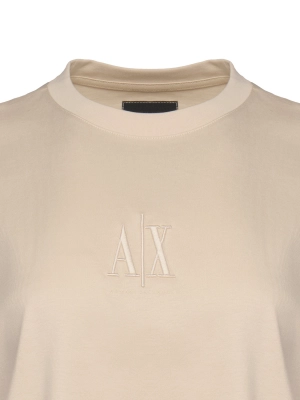Футболка с круглым вырезом в бежевом цвете свободного кроя с логотипом Armani Exchange