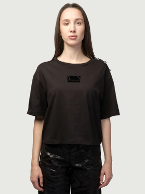 Футболка в черном цвете свободного кроя с логотипом бренда на груди Armani Exchange