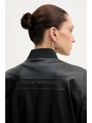 Чёрный бомбер Armani Exchange из искусственной кожи
