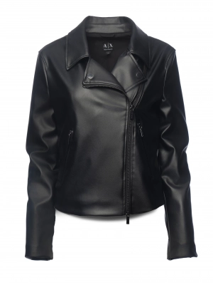 Куртка косуха из эко кожи в черном цвете Armani Exchange