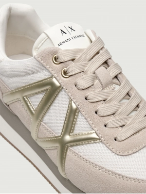 Кроссовки Armani Exchange в комбинированной расцветке с золотыми вставками лого бренда Кроссовки Armani Exchange в комбинированной расцветке с золотыми вставками лого бренда